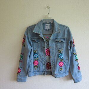 BELFIORE Blue Embroidered 32 Long Sleeve Denim Jacket